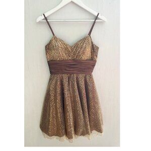 CAMILLE LA VIE Metallic Sequin Cocktail Dress Fit Flare Taffeta Sash Bow Tulle 4
